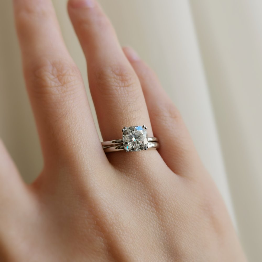 1.5 CT Cushion Solitaire Moissanite Engagement Ring