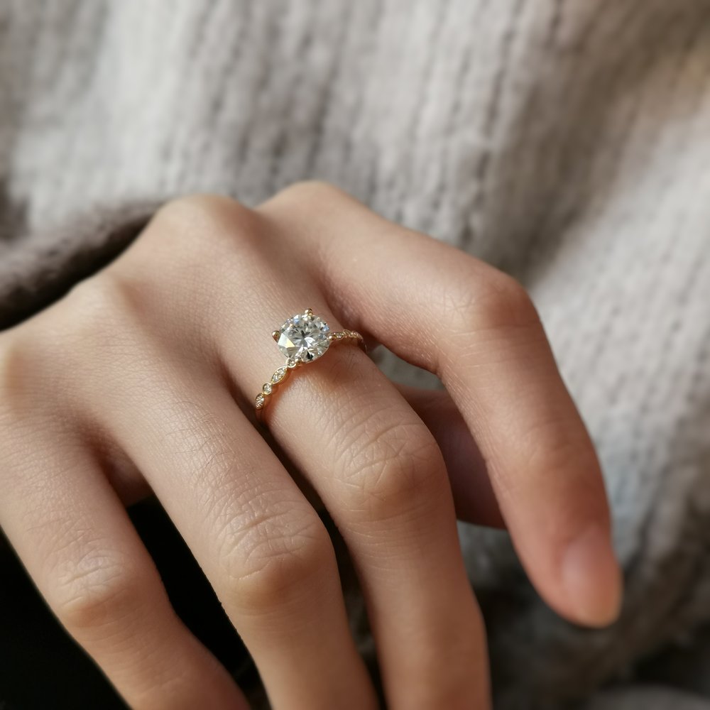 1.2 CT Round Pave Moissanite Engagement Ring