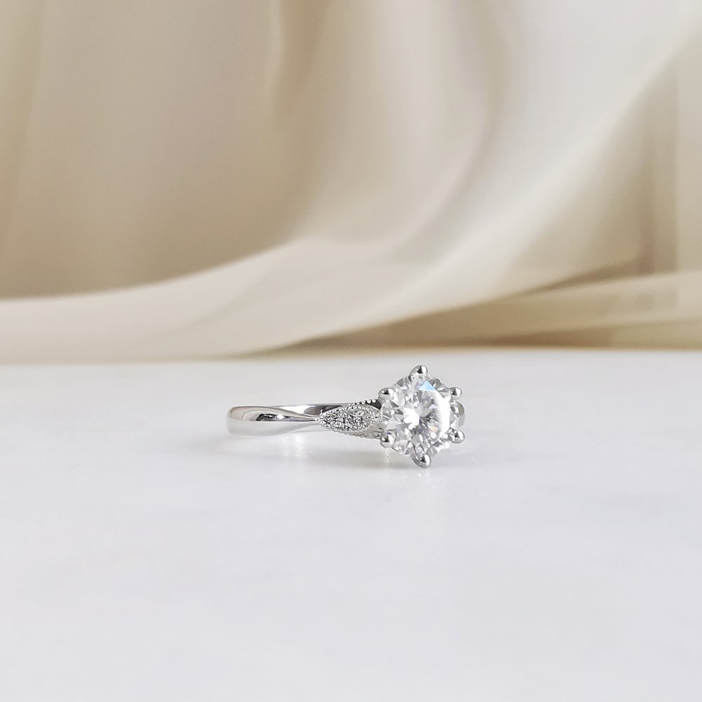 0.8 CT Round Pave Moissanite Engagement Ring