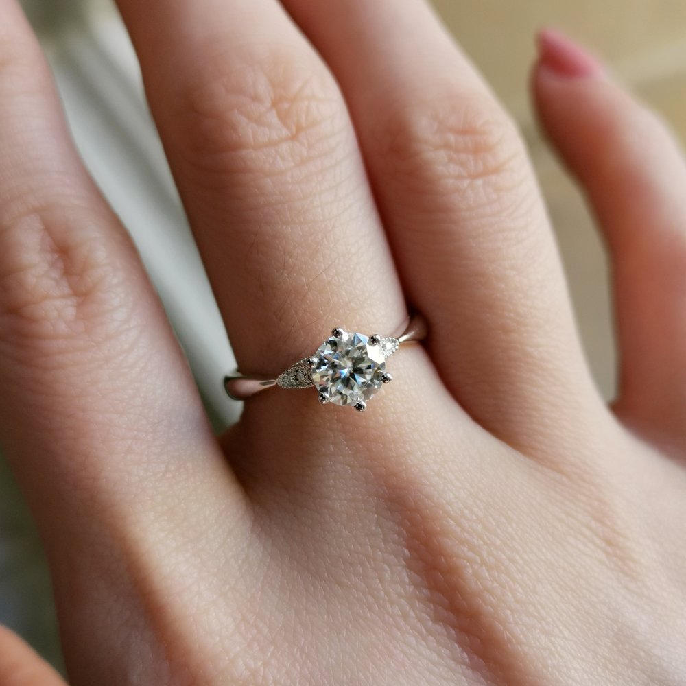 0.8 CT Round Pave Moissanite Engagement Ring