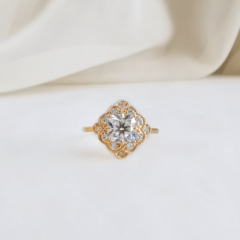 1 CT Cushion Vintage Halo Moissanite Engagement Ring