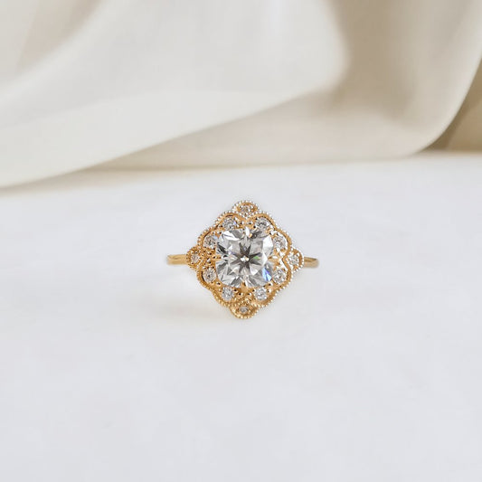 1 CT Cushion Vintage Halo Moissanite Engagement Ring