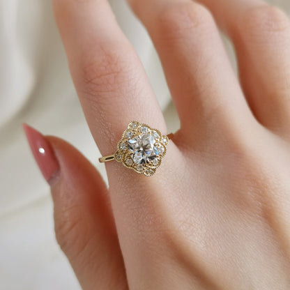 1 CT Cushion Vintage Halo Moissanite Engagement Ring