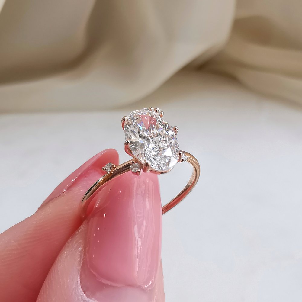 0.5 CT Oval Cluster Moissanite Engagement Ring