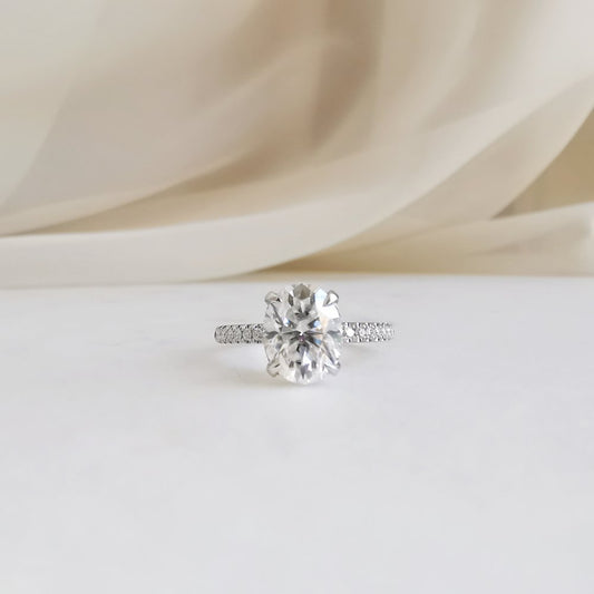 2 CT Oval Pave Moissanite Engagement Ring