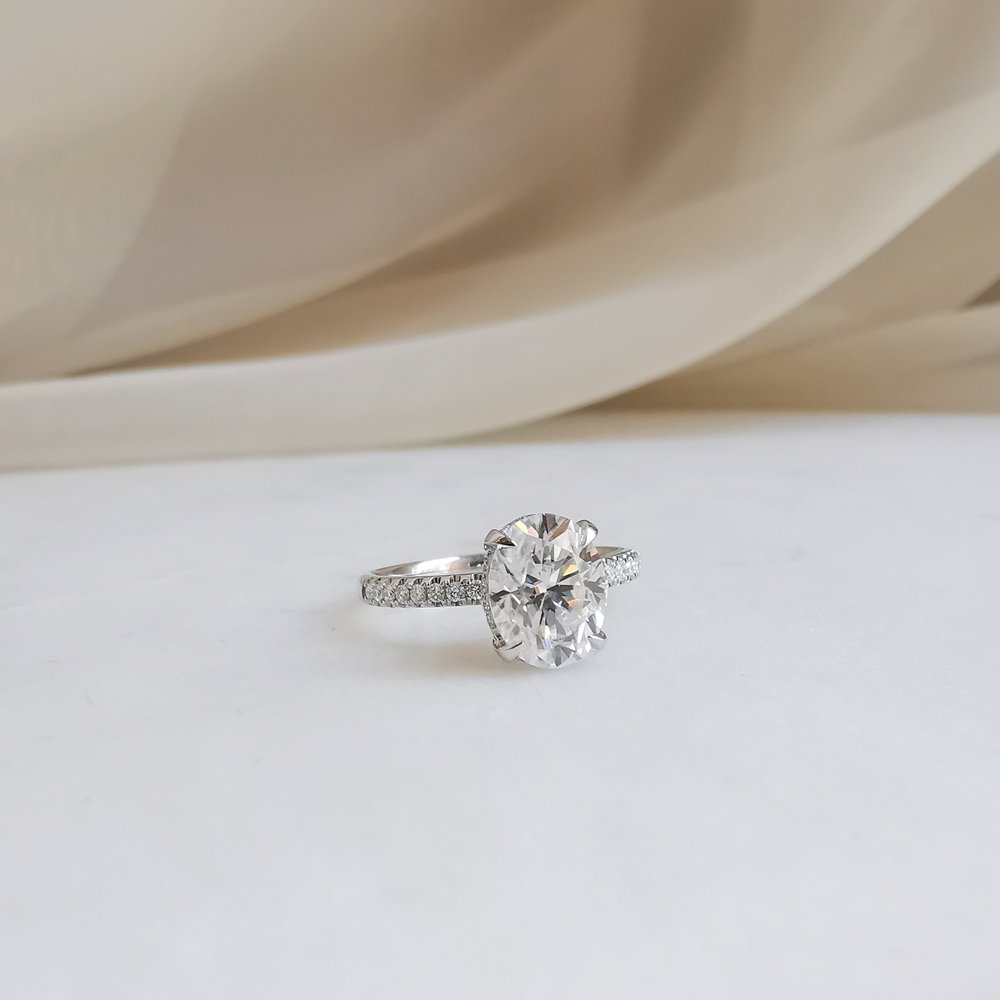 2 CT Oval Pave Moissanite Engagement Ring