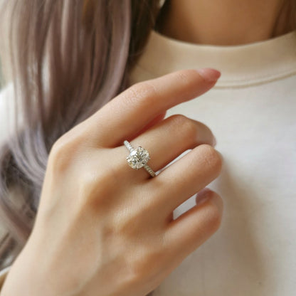 2 CT Oval Pave Moissanite Engagement Ring