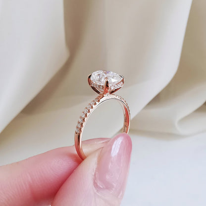 2 CT Oval Pave Moissanite Engagement Ring