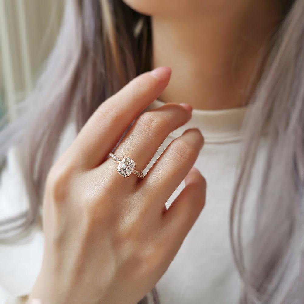 2 CT Oval Pave Moissanite Engagement Ring