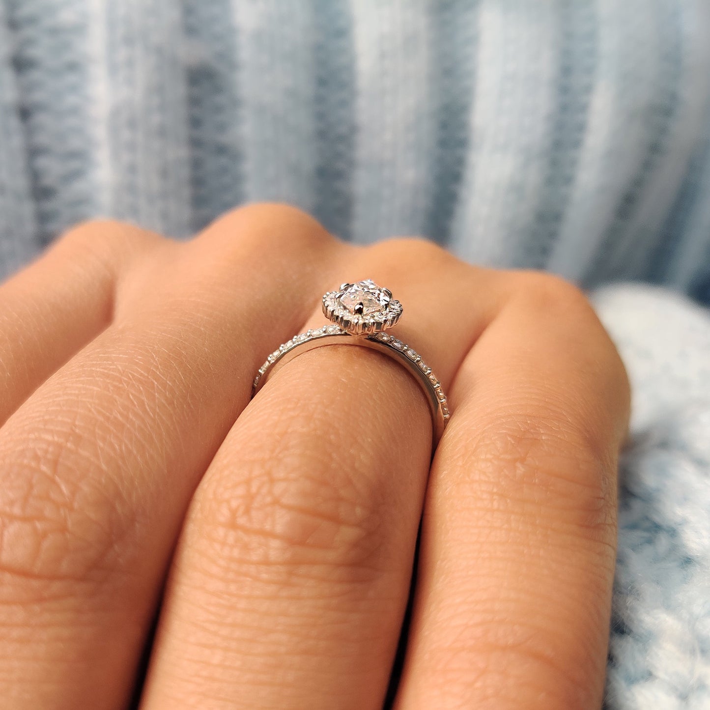0.72 CT Marquise Halo & Pave Moissanite Engagement Ring