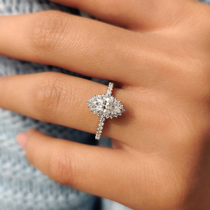 0.72 CT Marquise Halo & Pave Moissanite Engagement Ring
