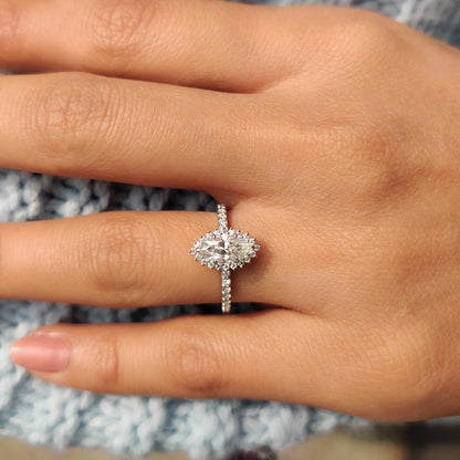 0.72 CT Marquise Halo & Pave Moissanite Engagement Ring