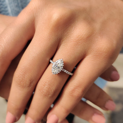 0.72 CT Marquise Halo & Pave Moissanite Engagement Ring