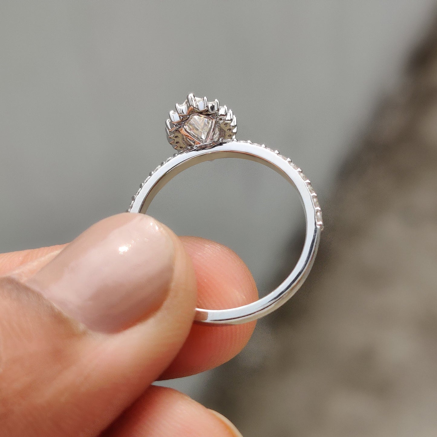 0.72 CT Marquise Halo & Pave Moissanite Engagement Ring