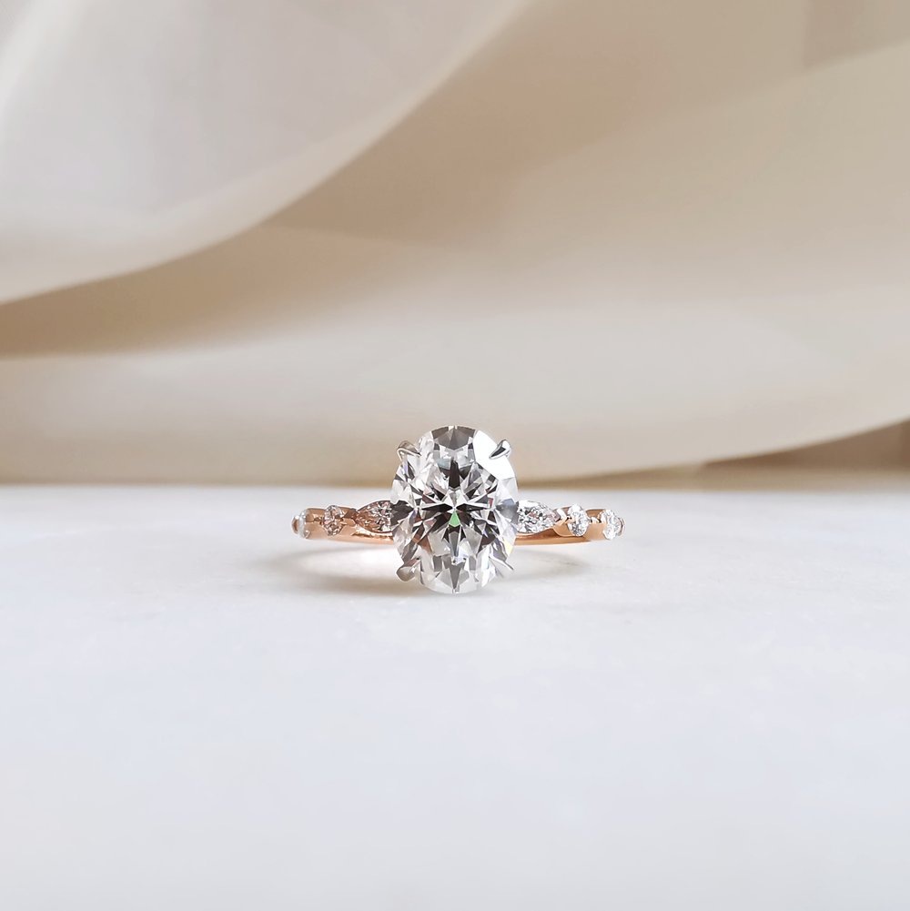 1.7 CT Oval Pave Moissanite Engagement Ring