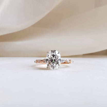 1.7 CT Oval Pave Moissanite Engagement Ring