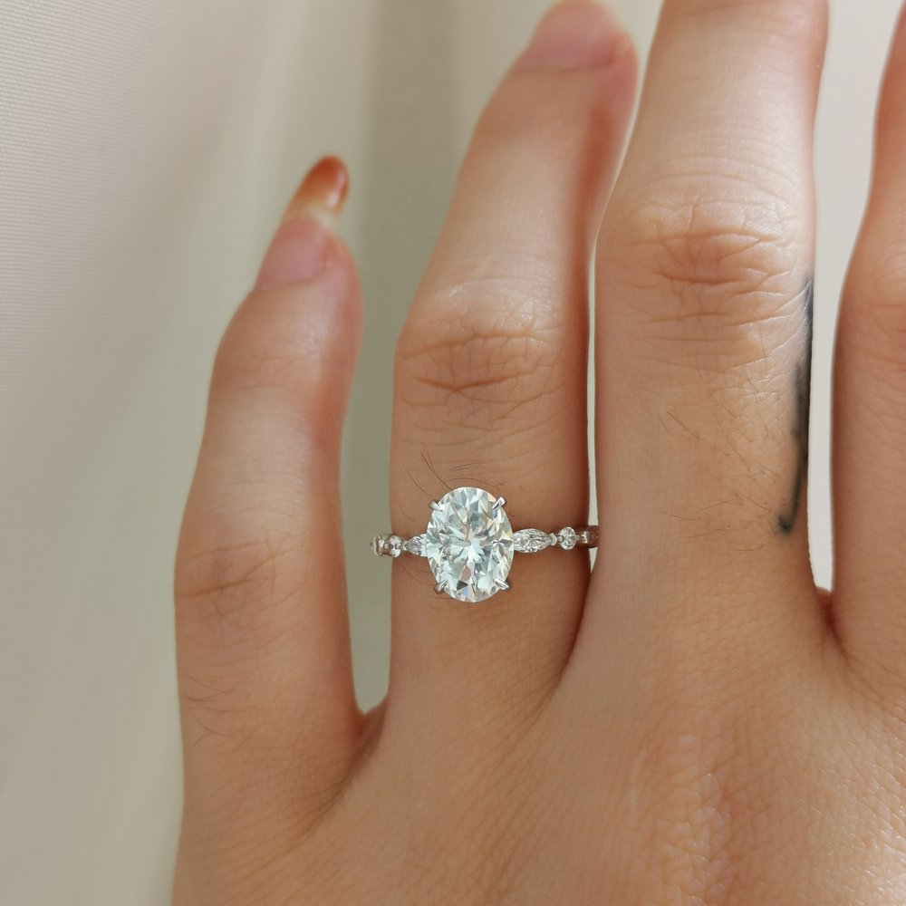 1.7 CT Oval Pave Moissanite Engagement Ring