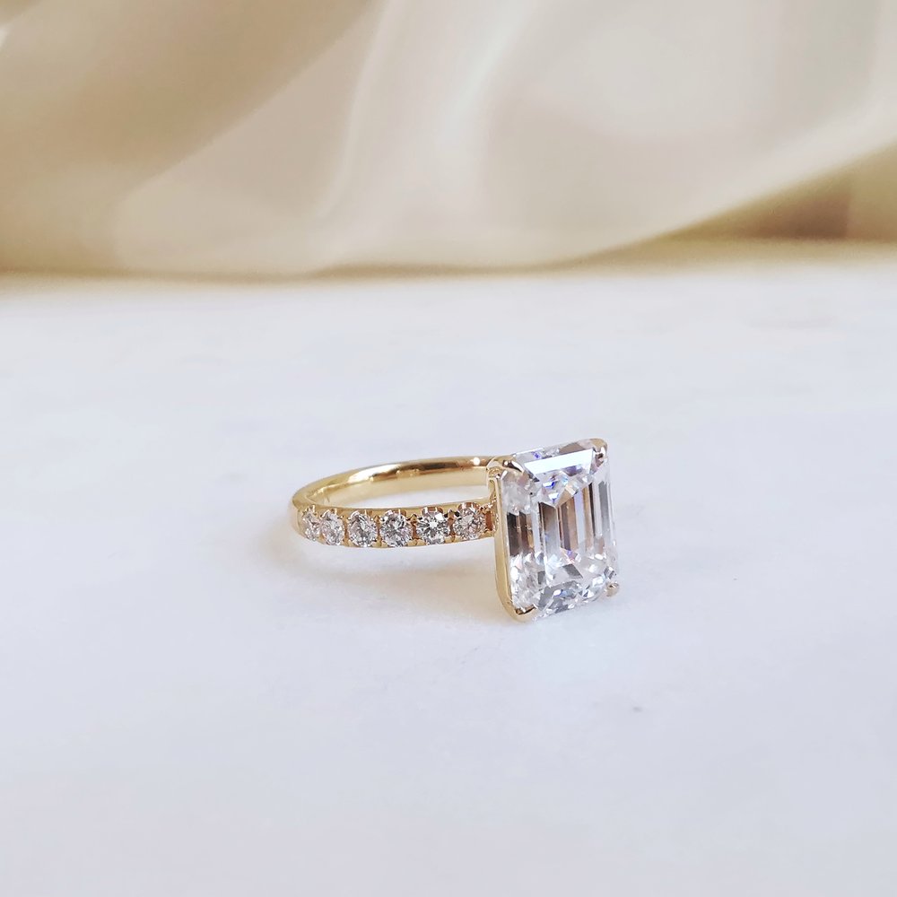 3 CT Emerald Pave Moissanite Engagement Ring