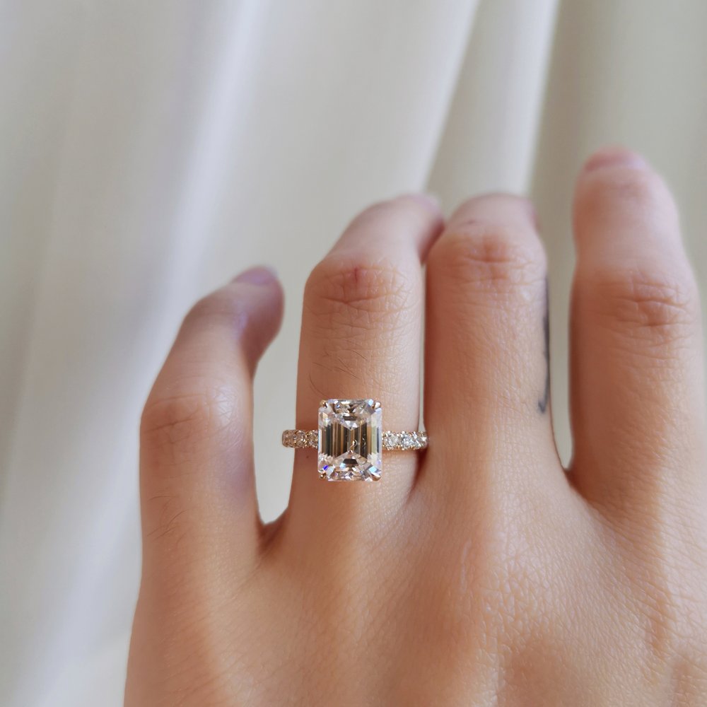 3 CT Emerald Pave Moissanite Engagement Ring