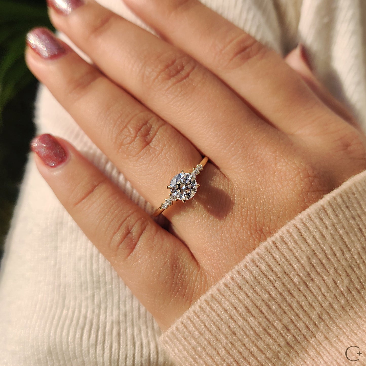0.80 CT Round Pave Moissanite Engagement Ring