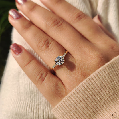 0.80 CT Round Pave Moissanite Engagement Ring