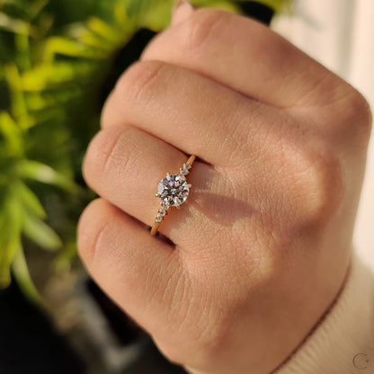 0.80 CT Round Pave Moissanite Engagement Ring