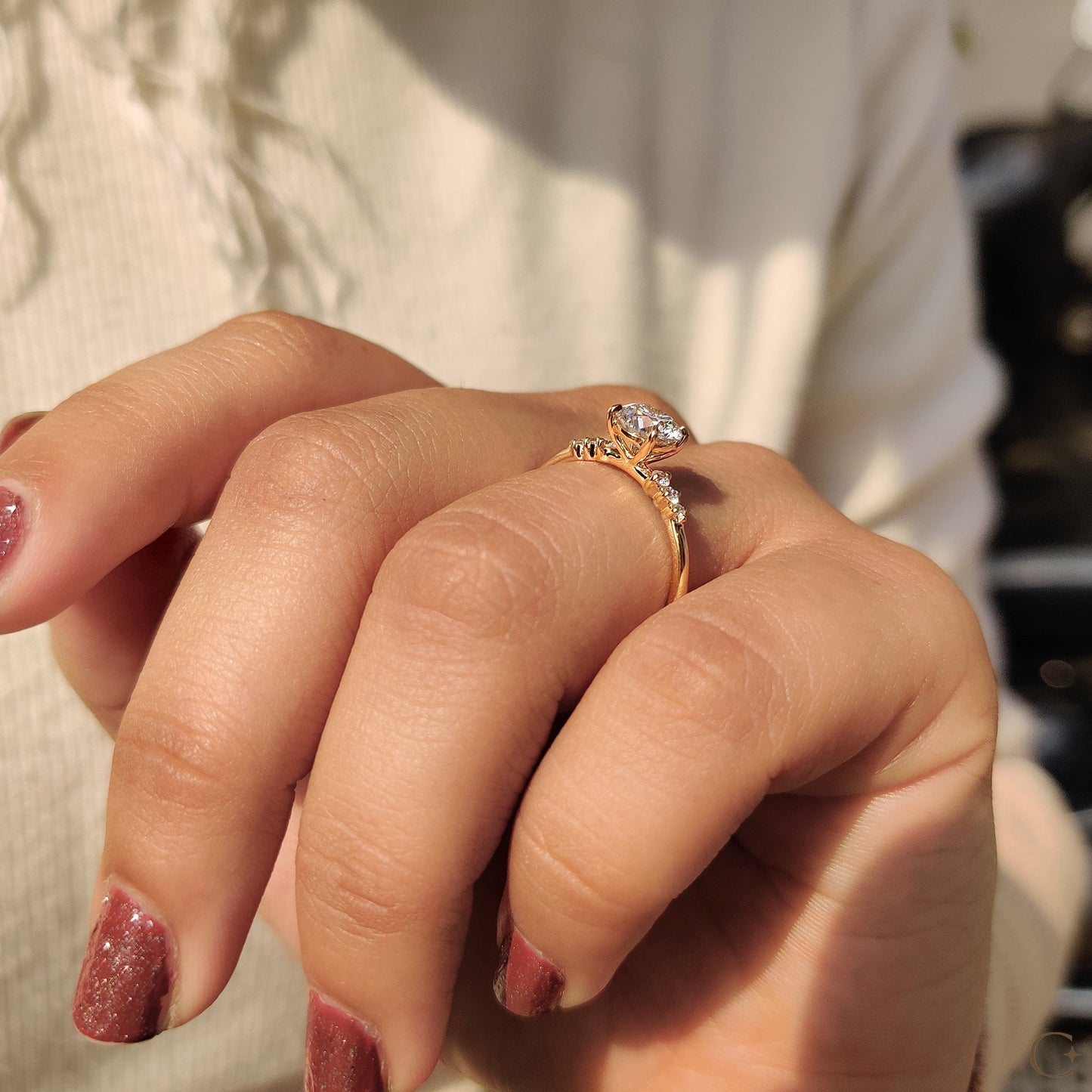 0.80 CT Round Pave Moissanite Engagement Ring