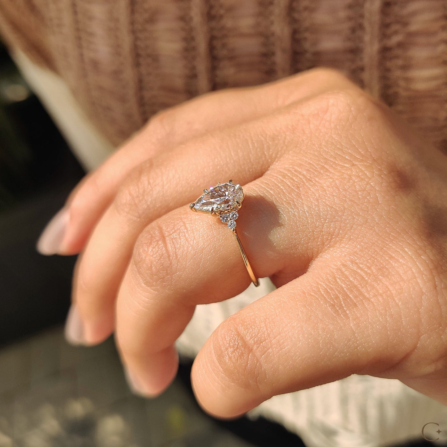 1 CT Pear Cluster Moissanite Engagement Ring