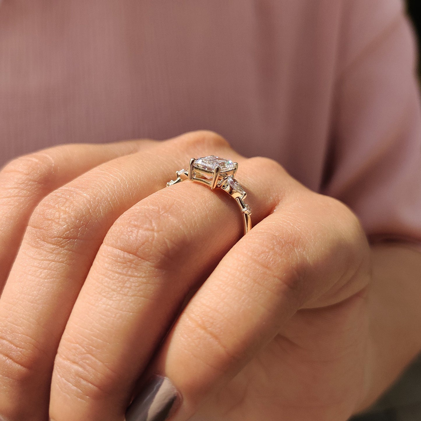 2 CT Emerald Cluster Moissanite Engagement Ring