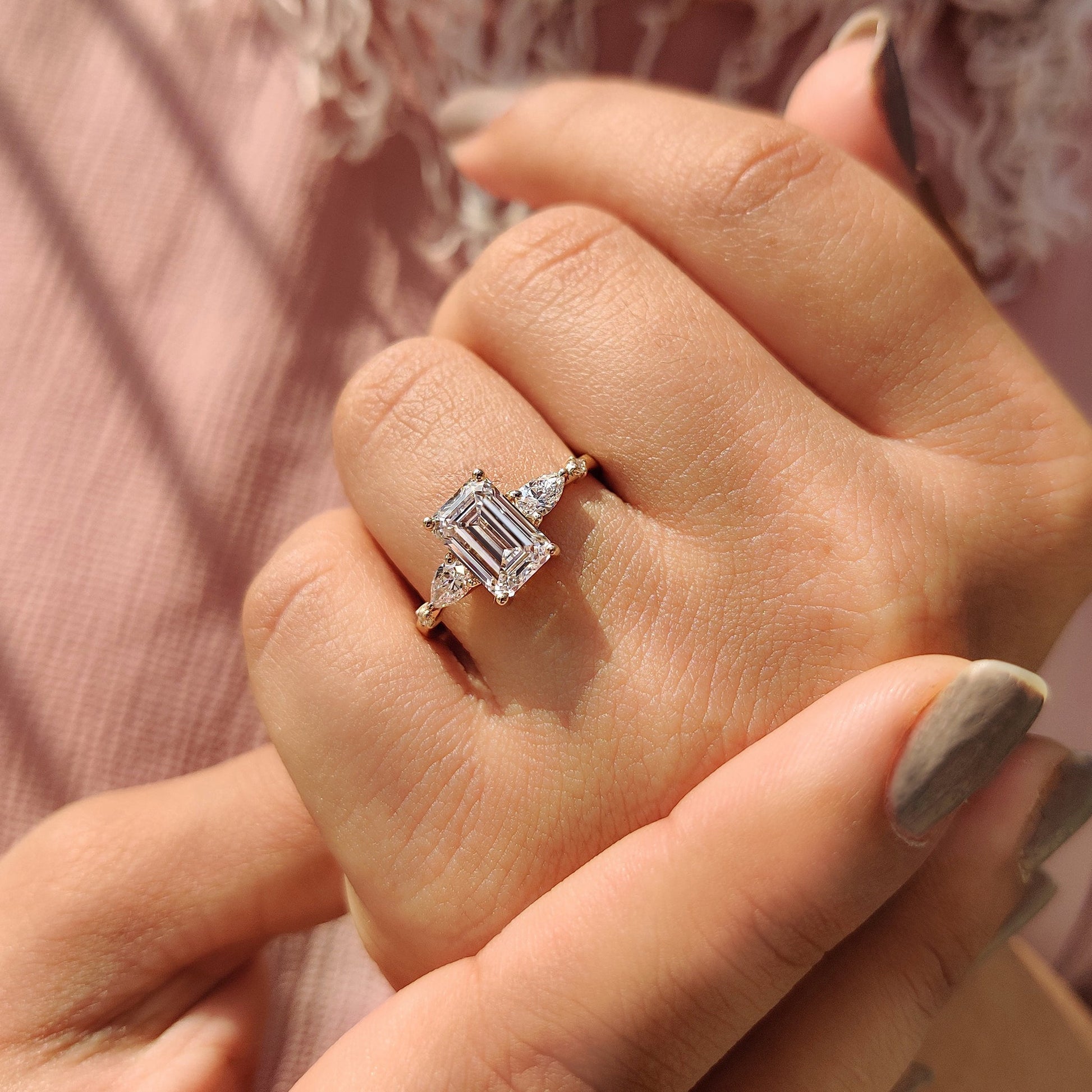2 CT Emerald Cluster Moissanite Engagement Ring