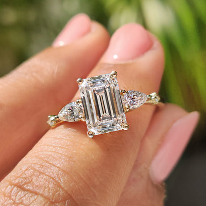2 CT Emerald Cluster Moissanite Engagement Ring