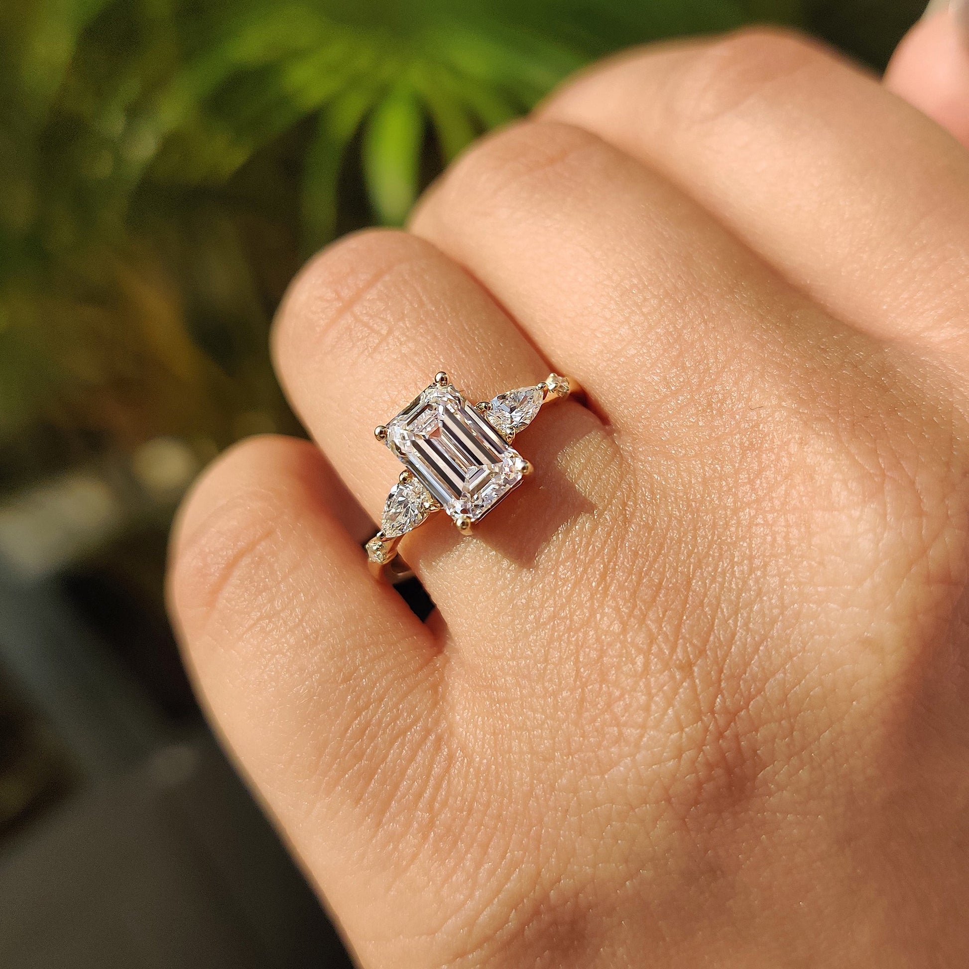 2 CT Emerald Cluster Moissanite Engagement Ring