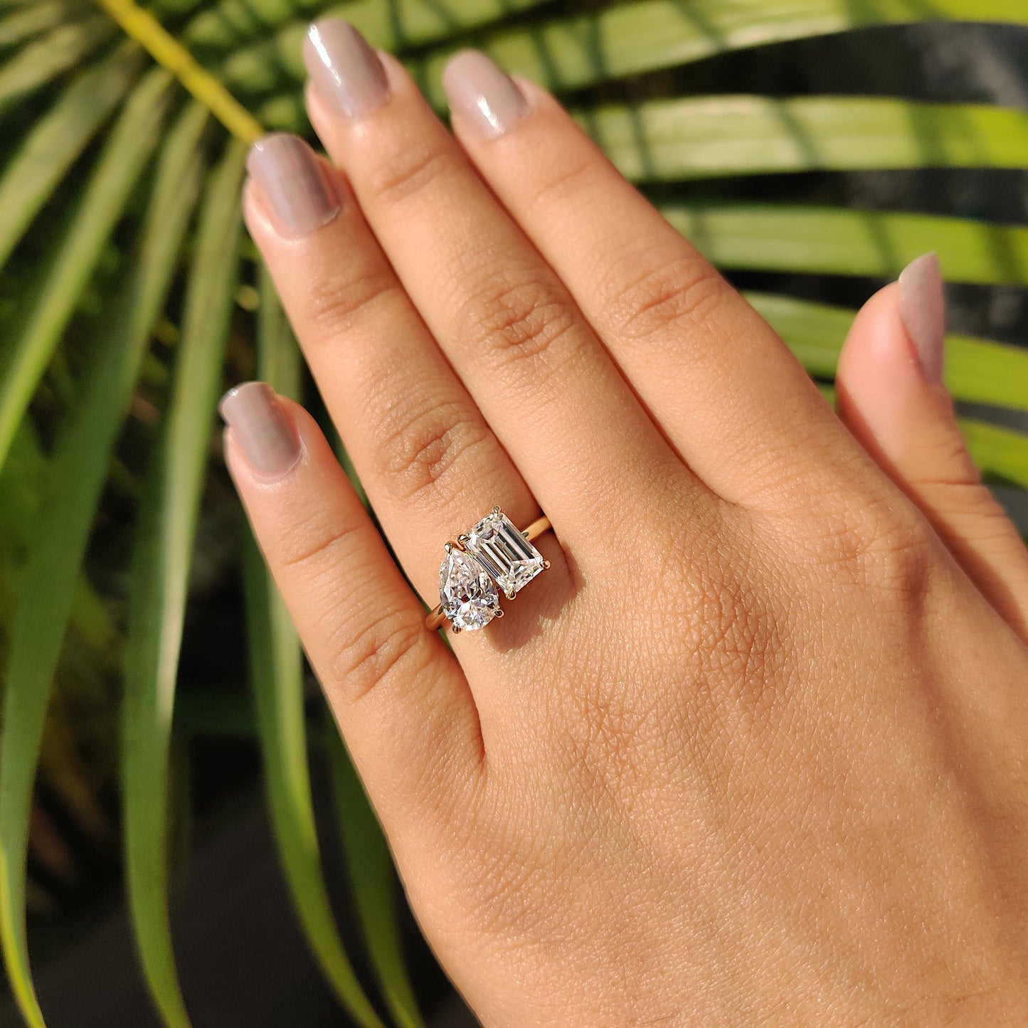 2.91 TCW Emerald & Pear Toi Et Moi Moissanite Engagement Ring
