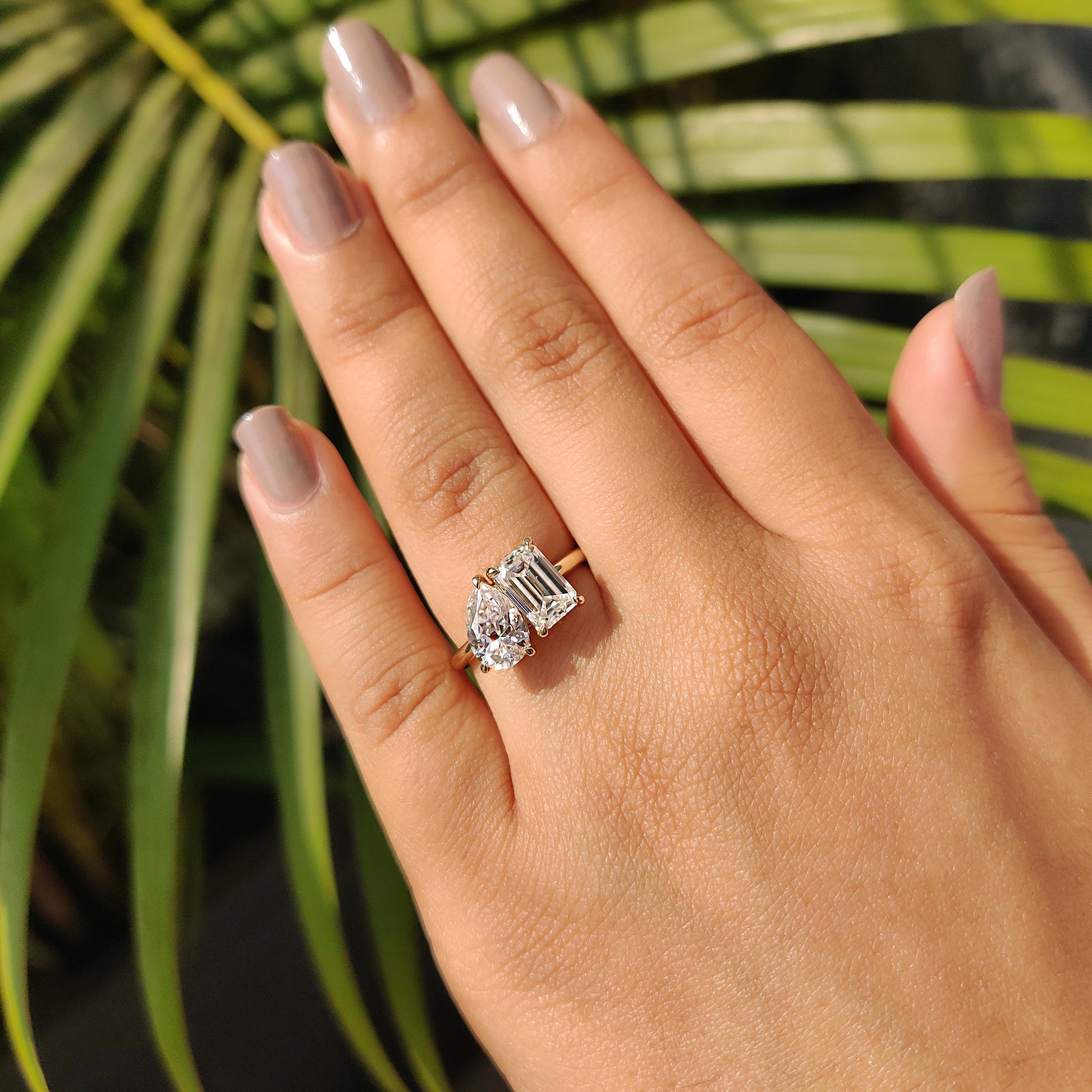 2.91 TCW Emerald & Pear Toi Et Moi Moissanite Engagement Ring