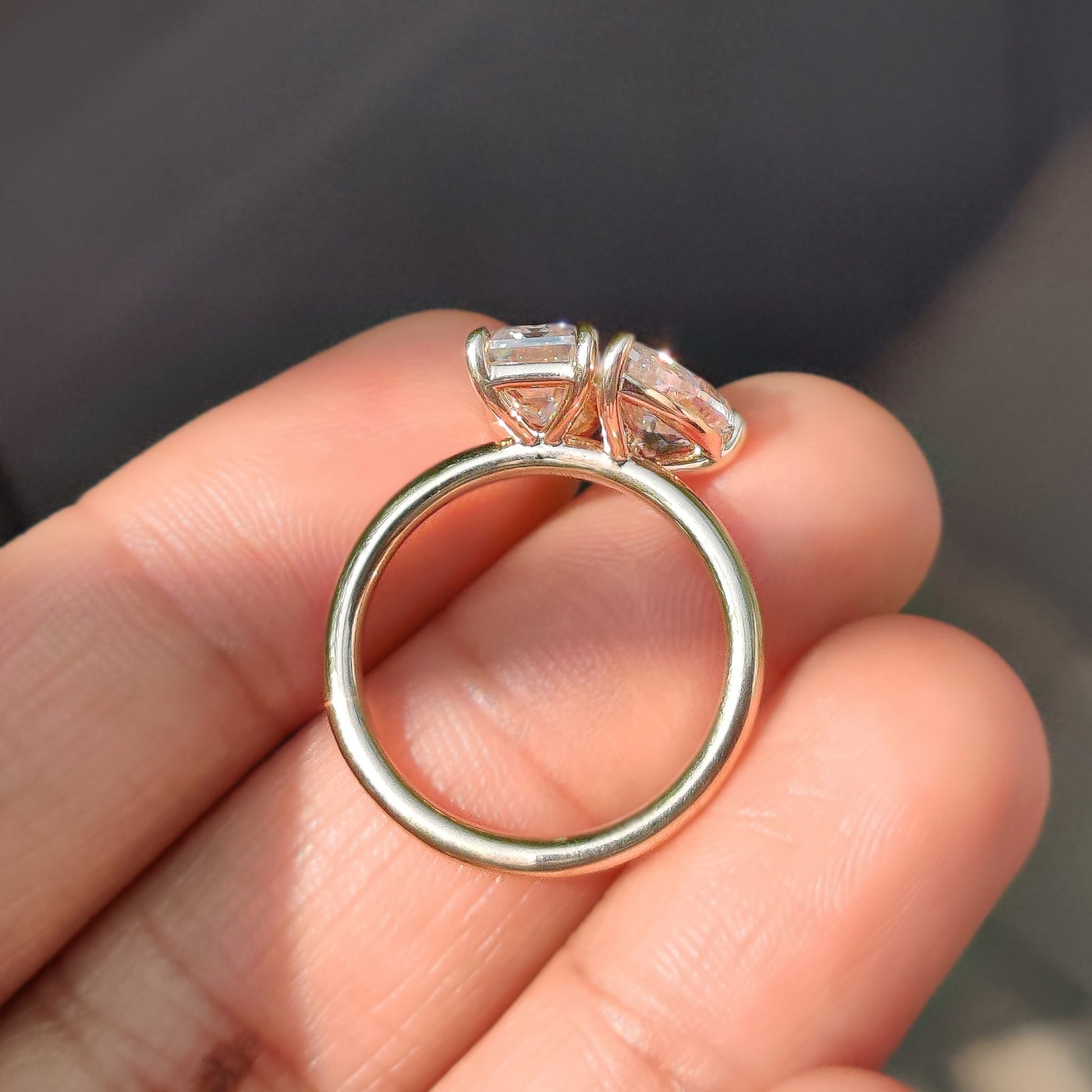 2.91 TCW Emerald & Pear Toi Et Moi Moissanite Engagement Ring