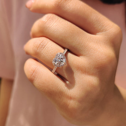 1 CT Heart Halo & Pave Moissanite Engagement Ring