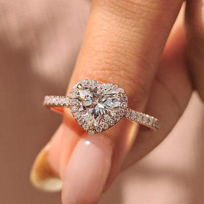 1 CT Heart Halo & Pave Moissanite Engagement Ring