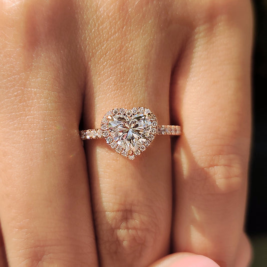 1 CT Heart Halo & Pave Moissanite Engagement Ring