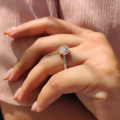 1 CT Heart Halo & Pave Moissanite Engagement Ring