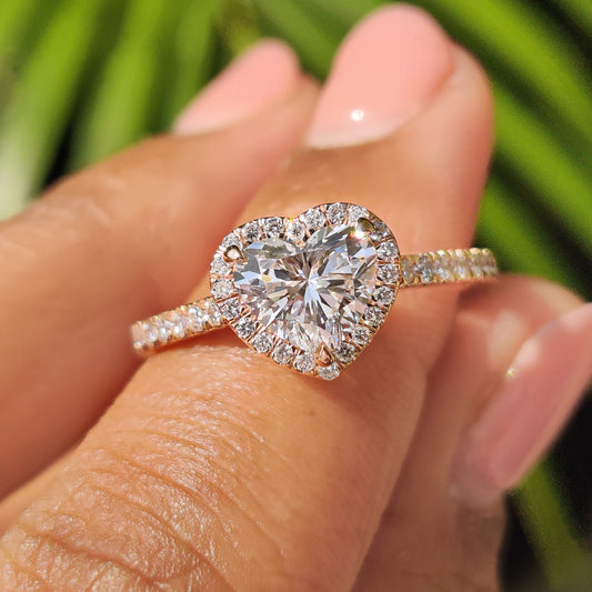 1 CT Heart Halo & Pave Moissanite Engagement Ring
