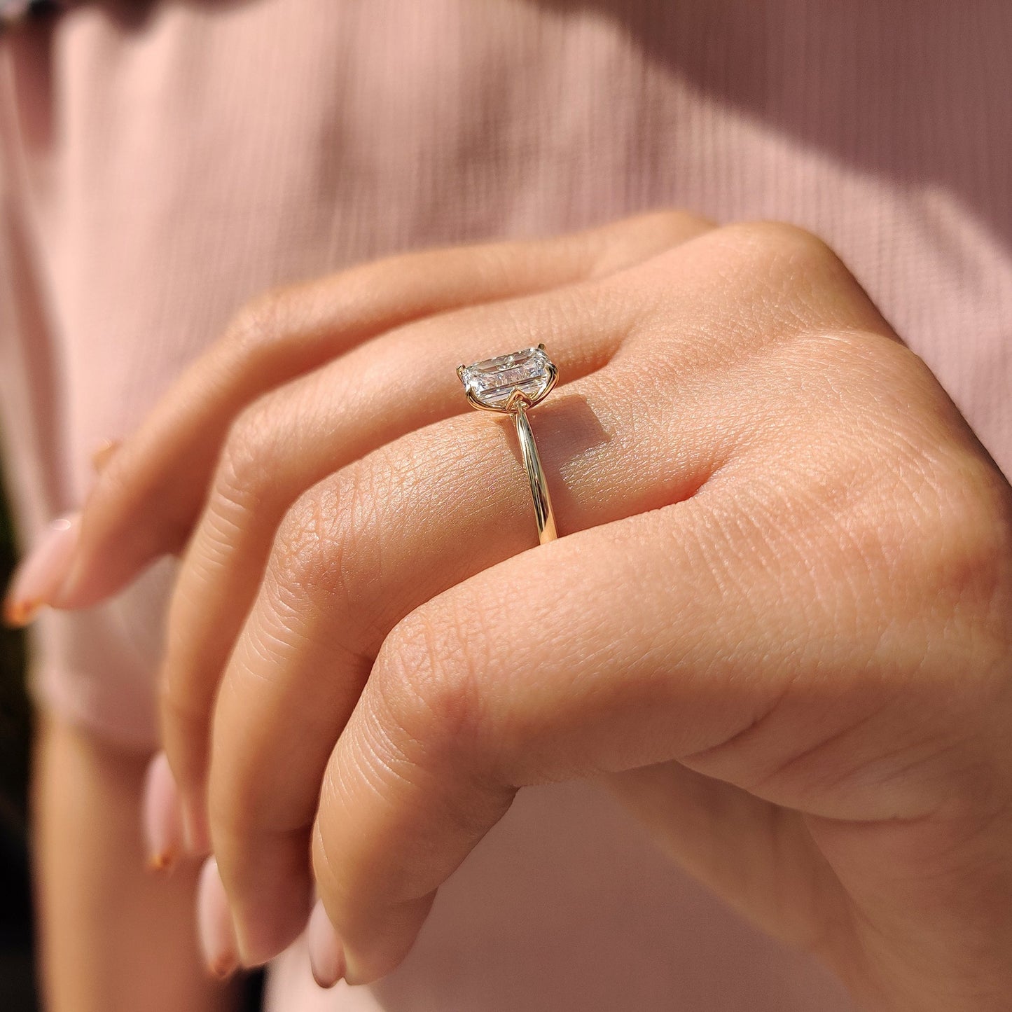 1 CT Emerald Solitaire Moissanite Engagement Ring