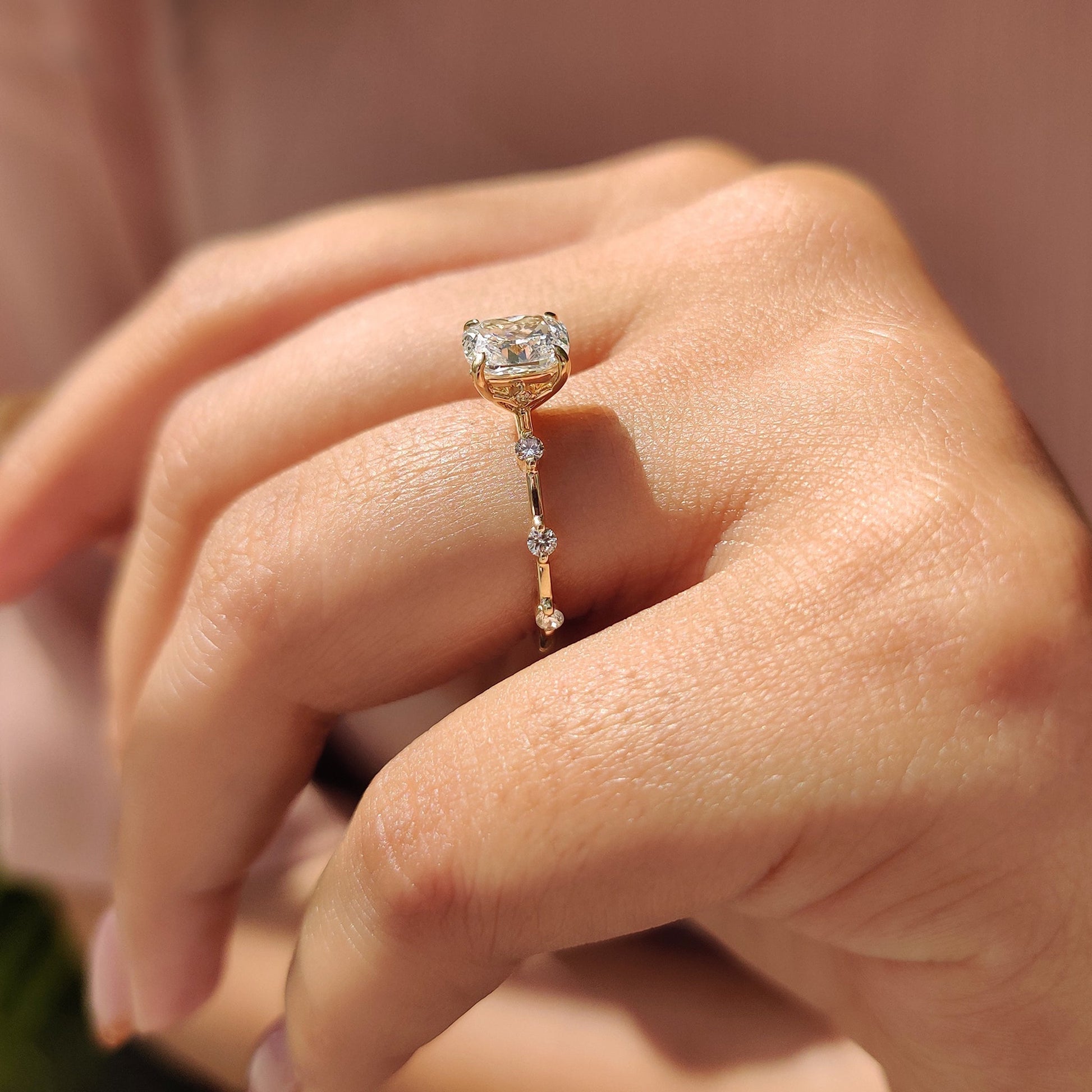 1 CT Cushion Dainty Pave Moissanite Engagement Ring