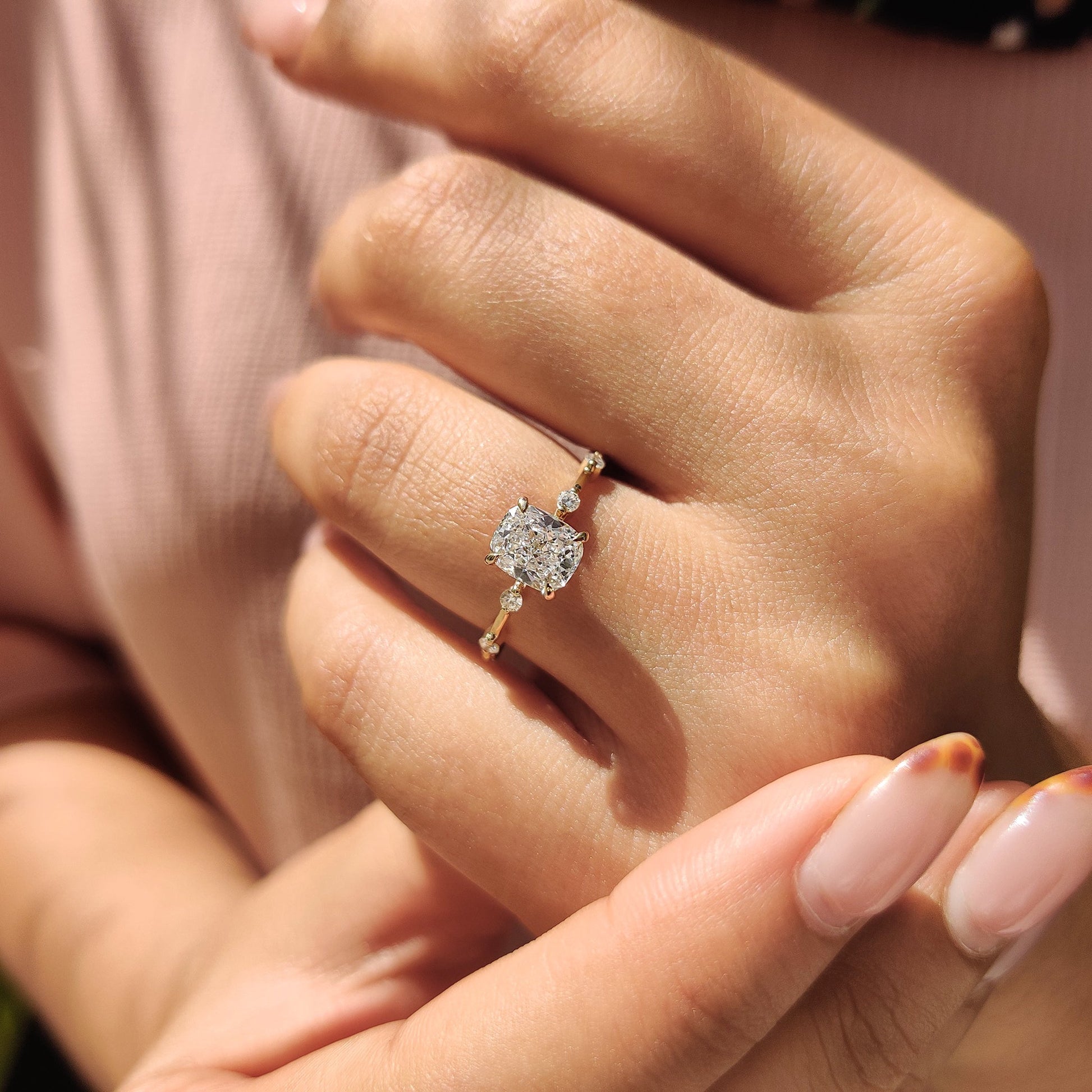 1 CT Cushion Dainty Pave Moissanite Engagement Ring