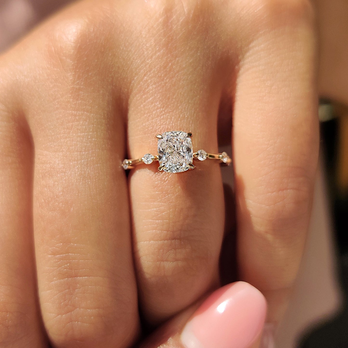 1 CT Cushion Dainty Pave Moissanite Engagement Ring