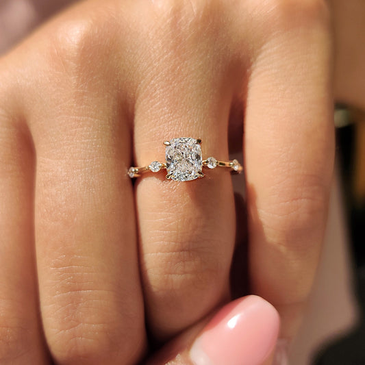 1 CT Cushion Dainty Pave Moissanite Engagement Ring