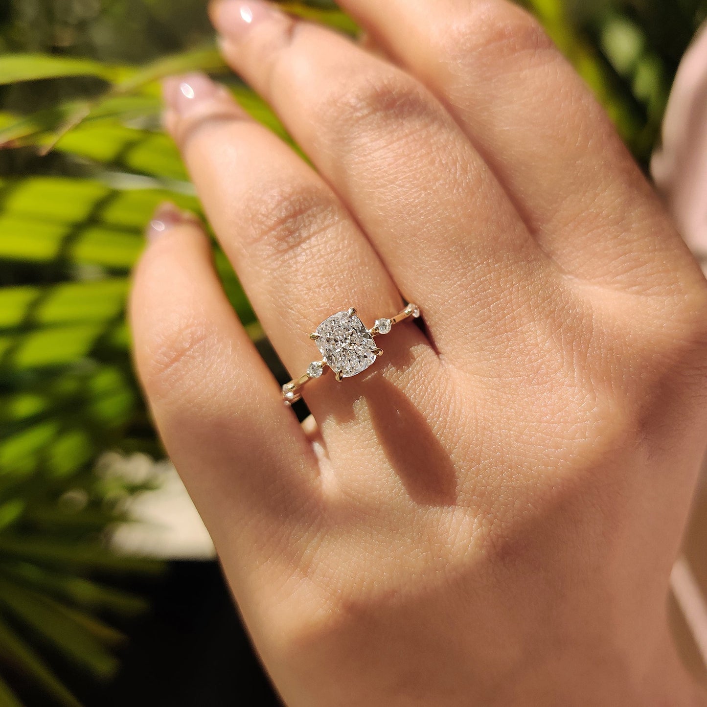 1 CT Cushion Dainty Pave Moissanite Engagement Ring