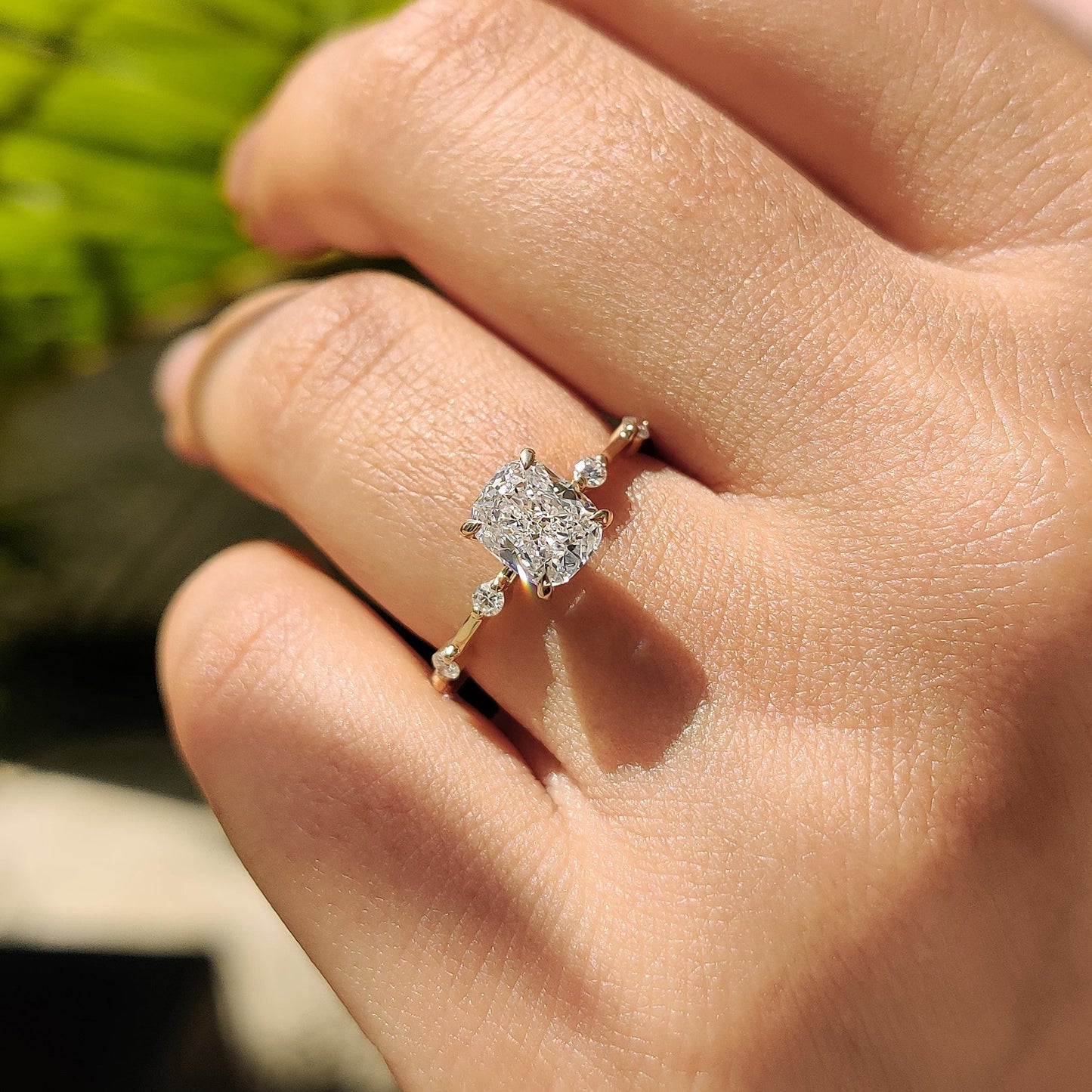 1 CT Cushion Dainty Pave Moissanite Engagement Ring