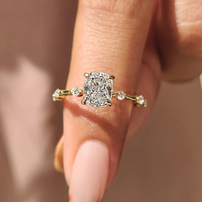 1 CT Cushion Dainty Pave Moissanite Engagement Ring