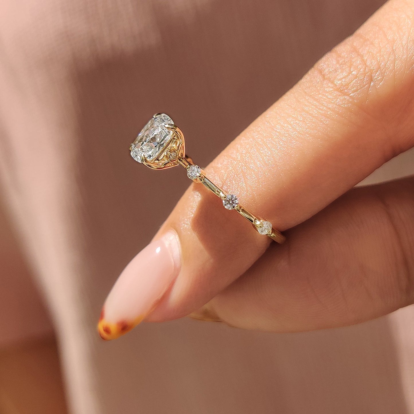1 CT Cushion Dainty Pave Moissanite Engagement Ring