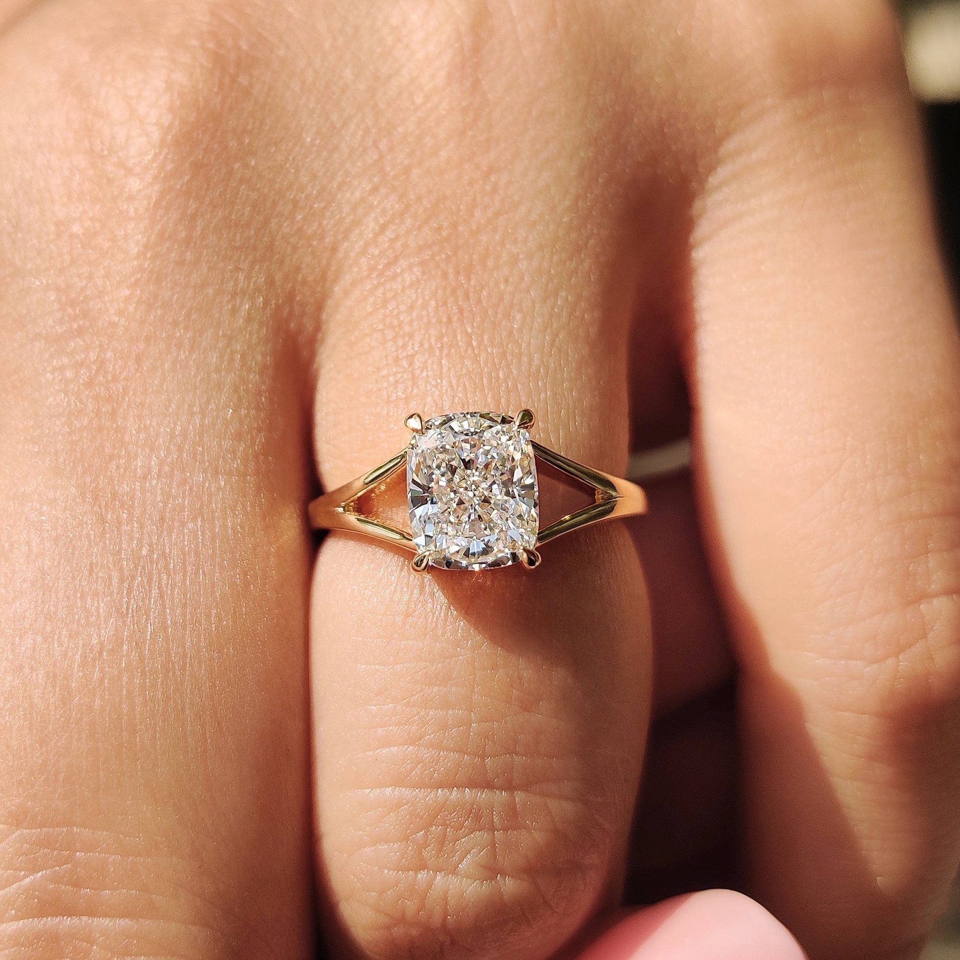 1.50 CT Cushion Split Shank Moissanite Engagement Ring